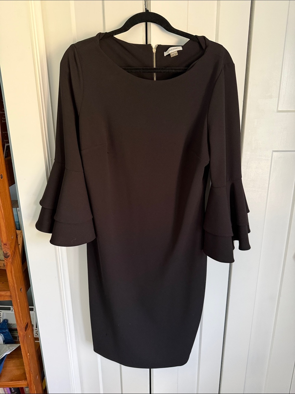 Calvin Klein Black Ruffle-Sleeve Sheath Dress